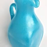 Large pitcher-shaped vase in blue bubble glass paste, th