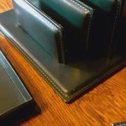 Vintage 7 Piece Office Set from the 50s in Green Leather "Le Tanneur".