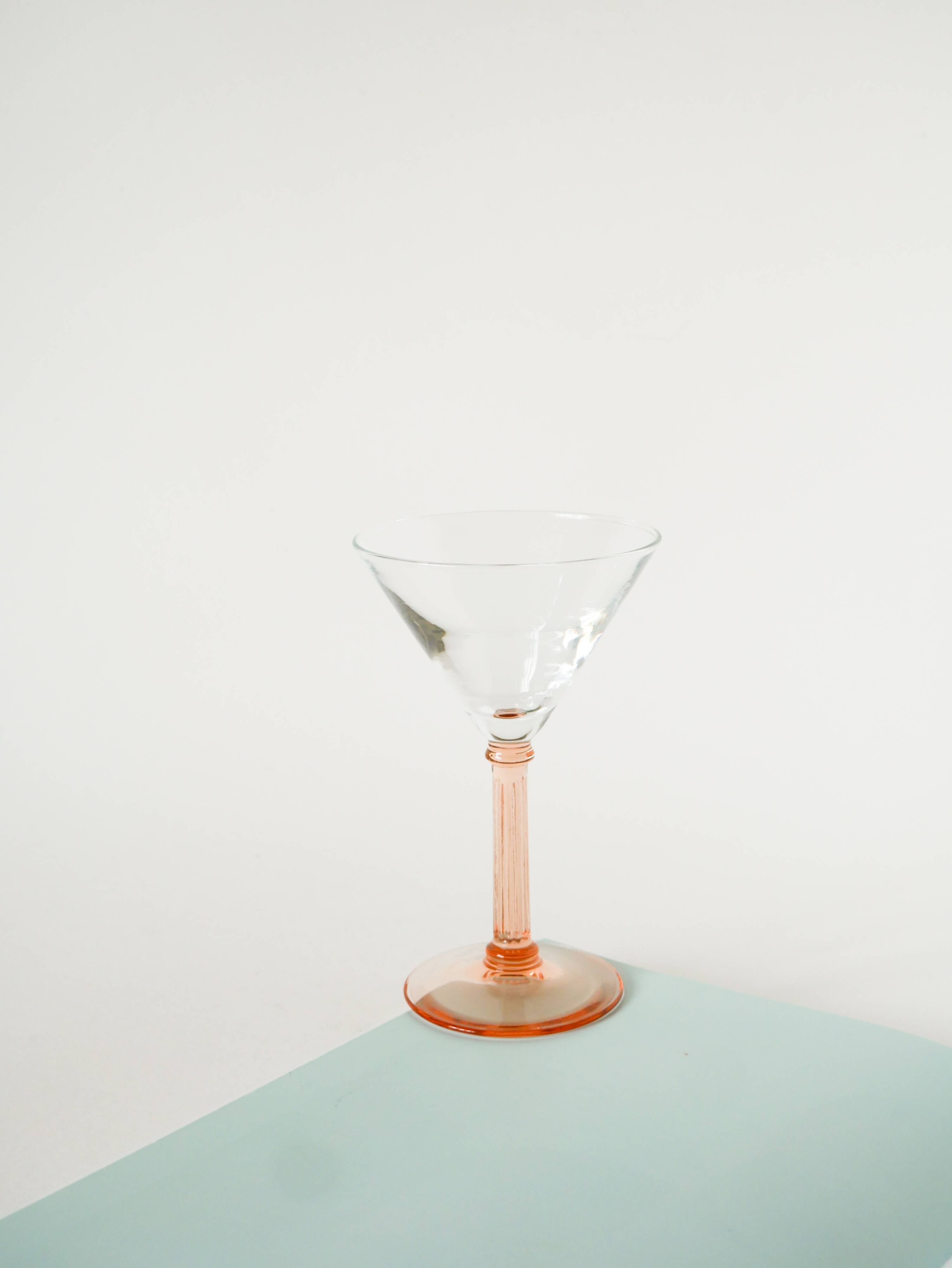 Set of 6 stemmed cocktail glasses, Rose, Made in France, 1970