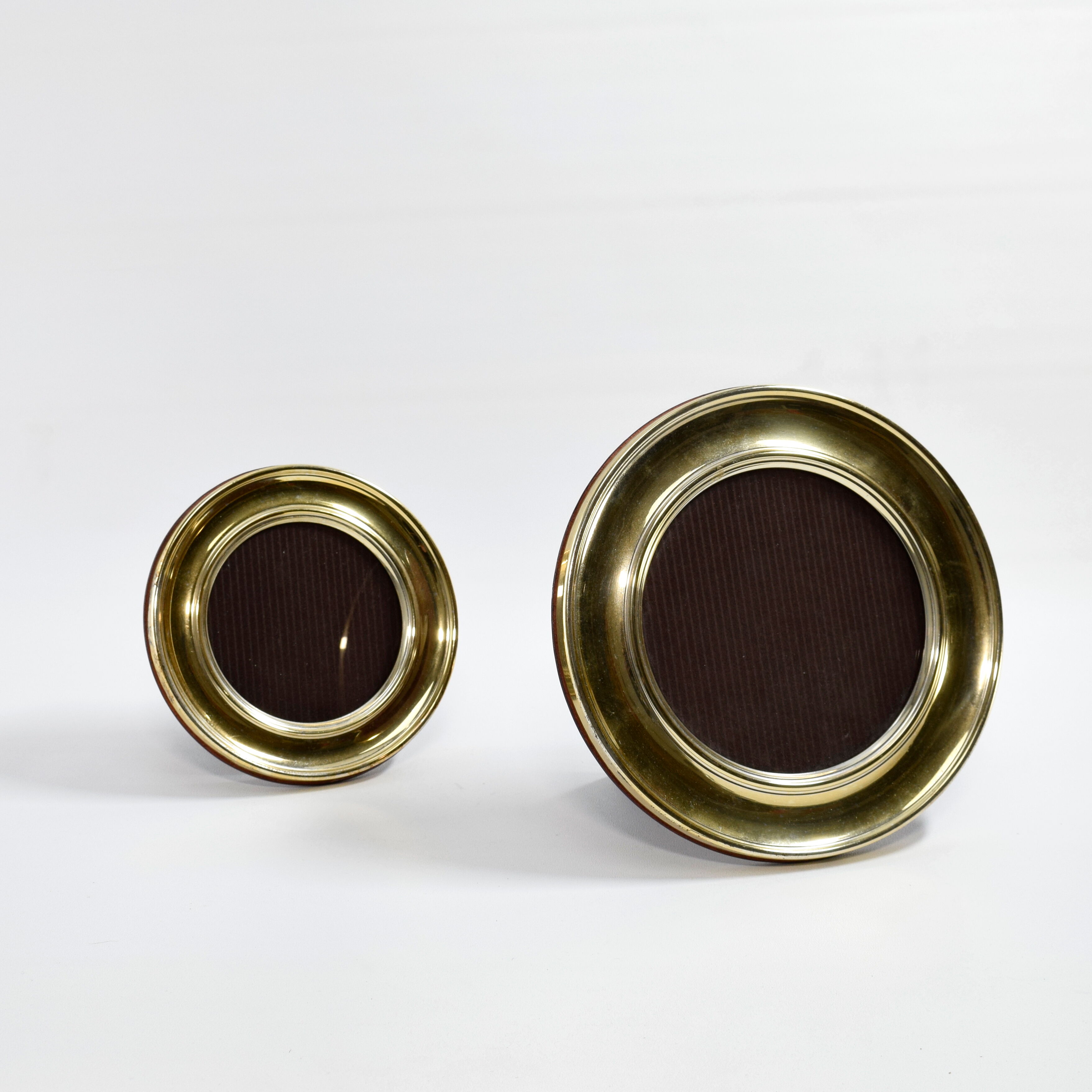 Set of two vintage frames, brass and wood, signed