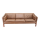 1970s Danish 3-seater brown leather sofa with beech frame