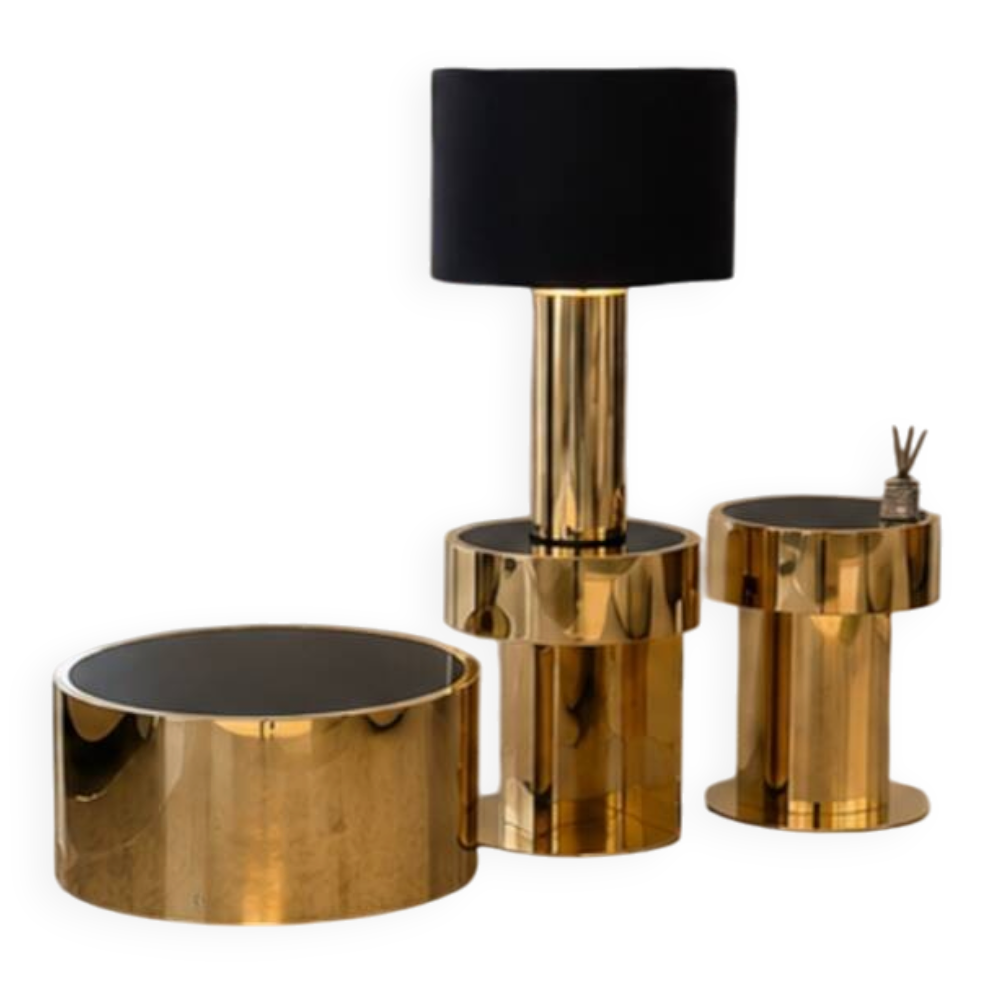 2 bedside tables and a brass Fendi table.