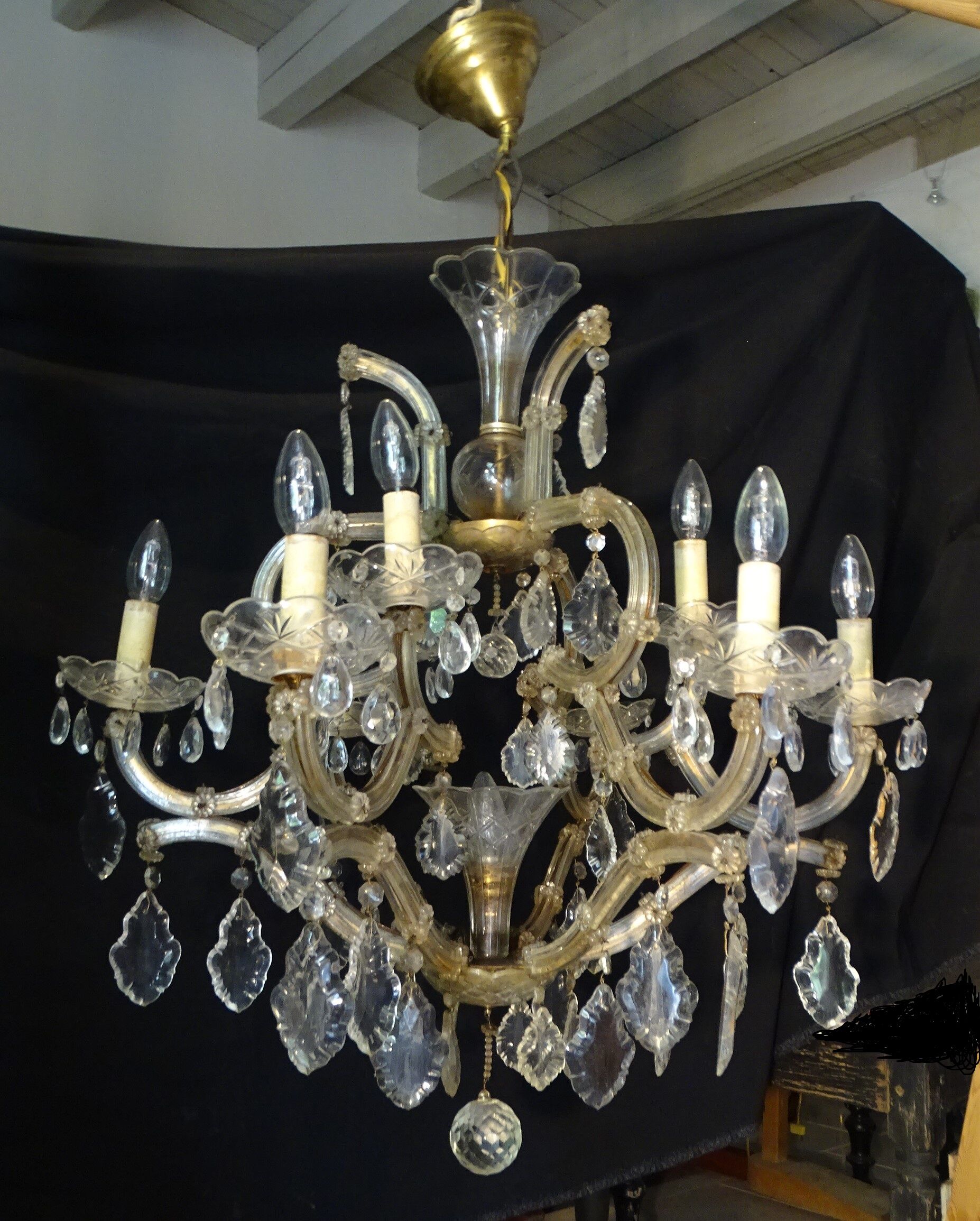 Venetian chandelier glass and crystal 9 Lights circa 1940