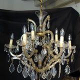 Venetian chandelier glass and crystal 9 Lights circa 1940