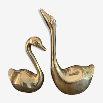 Duo of 2 swans or vintage brass ducks