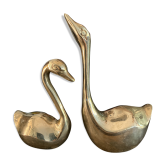 Duo of 2 swans or vintage brass ducks