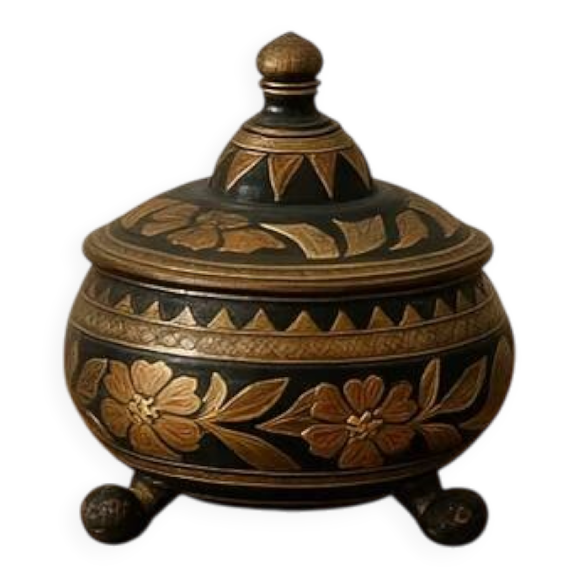 Vintage brass bonbonnière – copper and gold floral patterns
