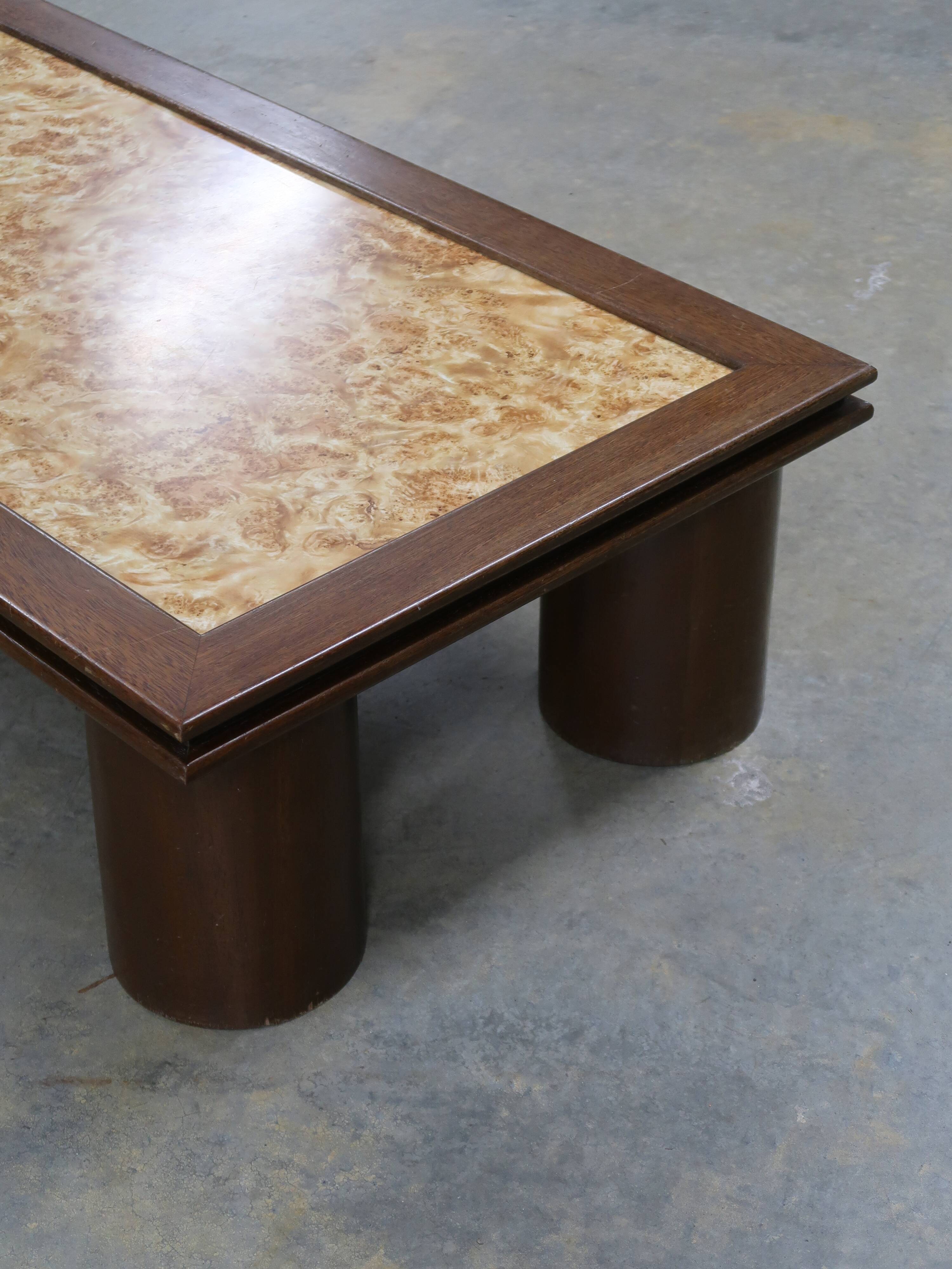 Table basse bois & loupe d'orme vintage 70/80