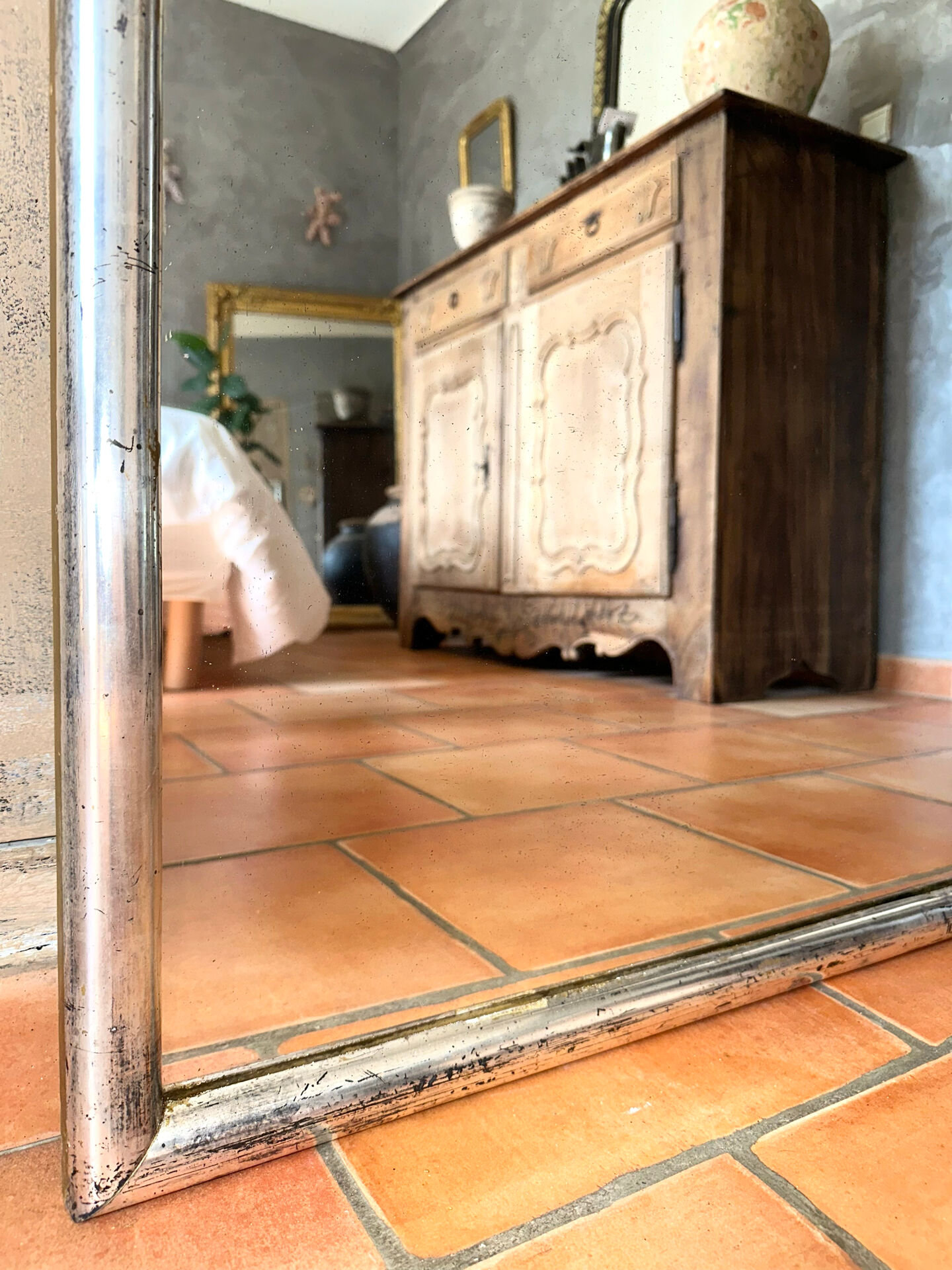 Miroir bistrot ancien feuille d’argent XIXème