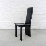 Cidue Style Black Sadle Leather High Back Italian Design Dining Chairs 70s