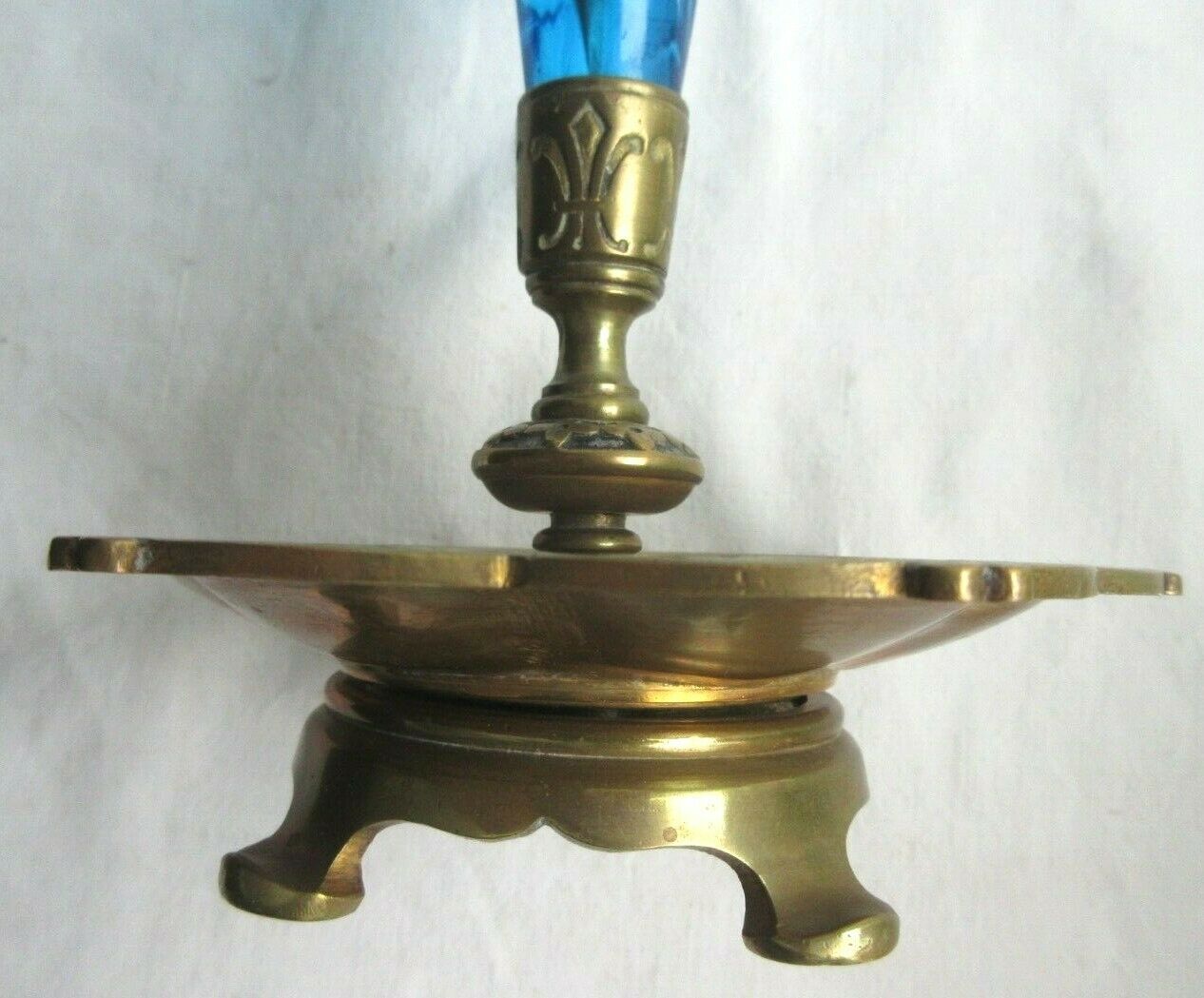 Napoleon III vase conical blue glass on cup and brass foot