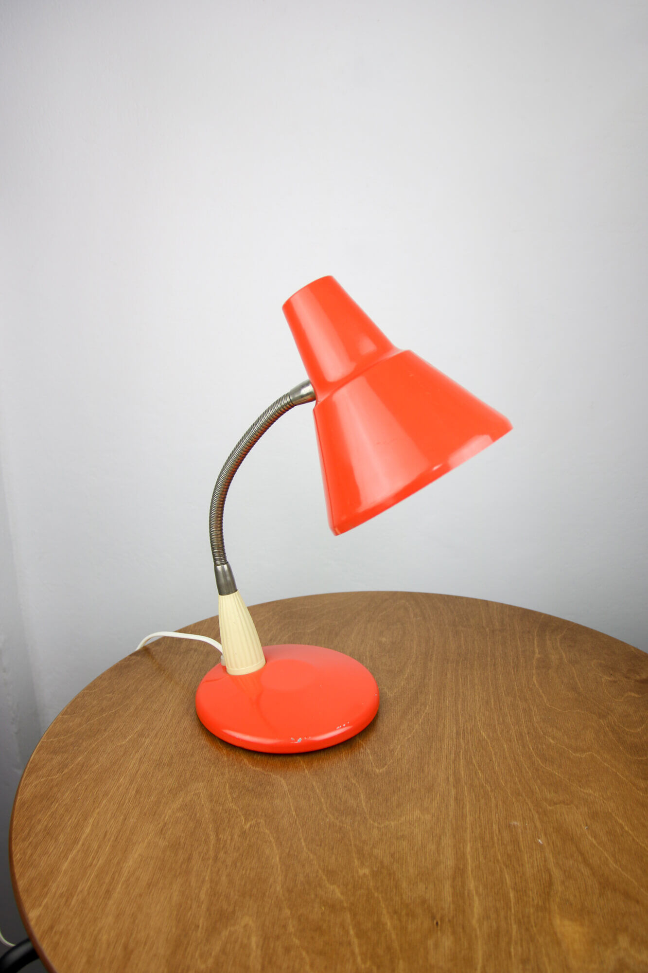 Adjustable Desk Lamp in Orange Painted Metal and Chrome-Plated Spiral Arm, 1970s