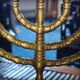 Bronze menorah, 7-branched chandelier, Israel, 1960s