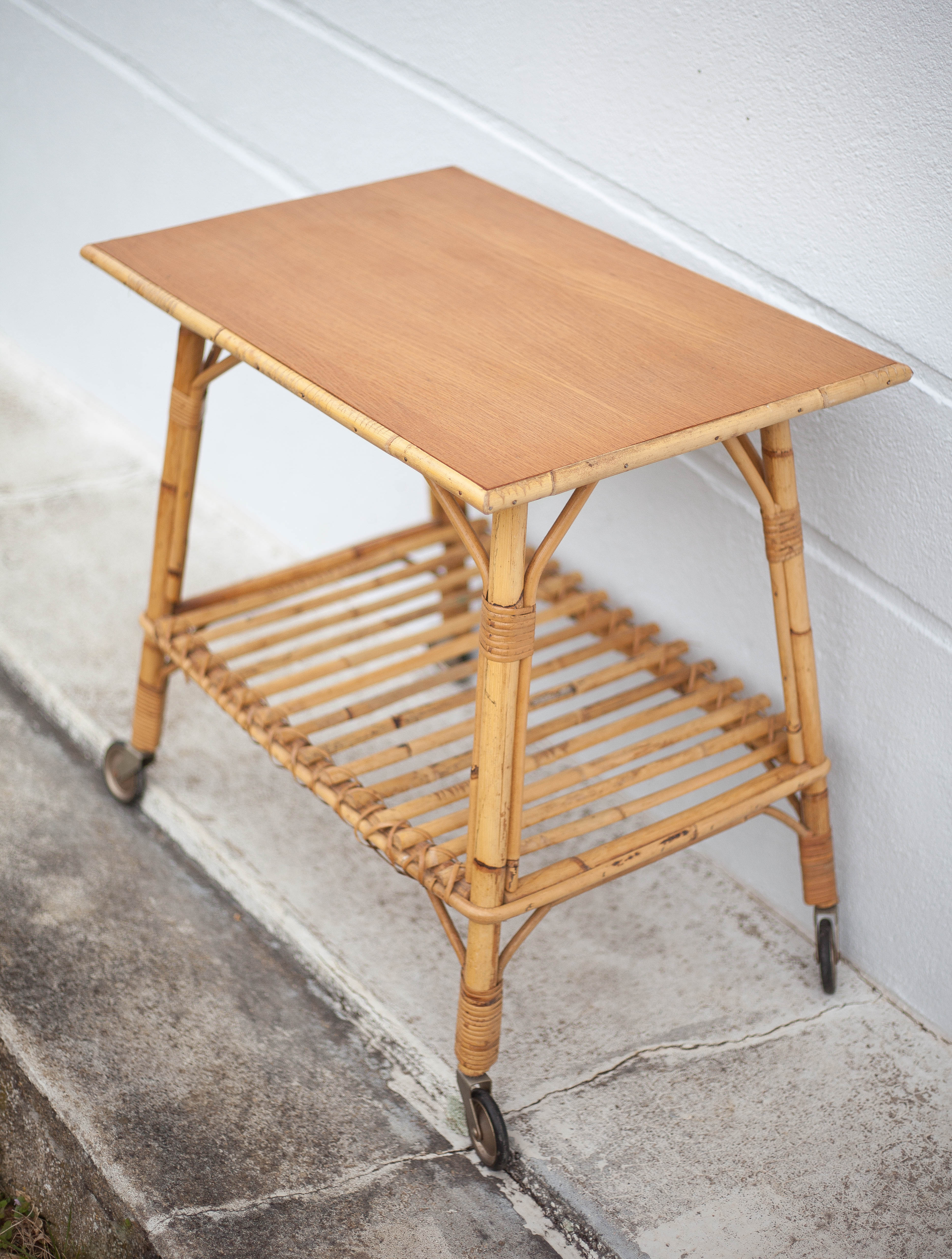 Bamboo table with wheels, bamboo service with wheels, servant, interior decoration