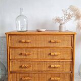 Vintage rattan chest of drawers circa 70s