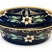 Terrine alsacienne ancienne à Baeckeoffe bleu fleurs avec couvercle 35 cm