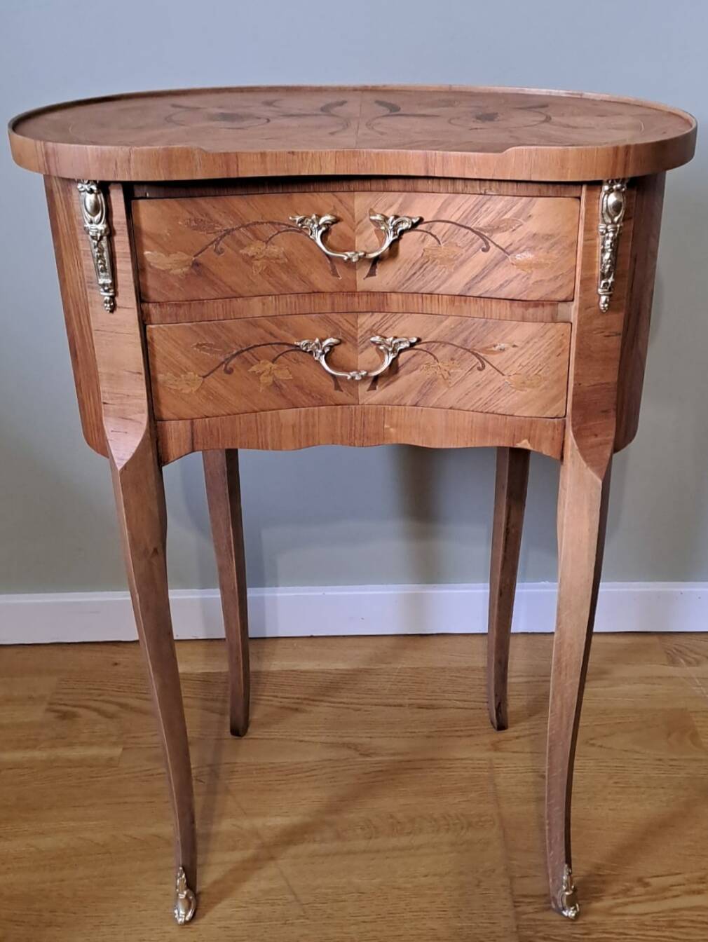 Louis XV style marquetry "kidney" bedside table