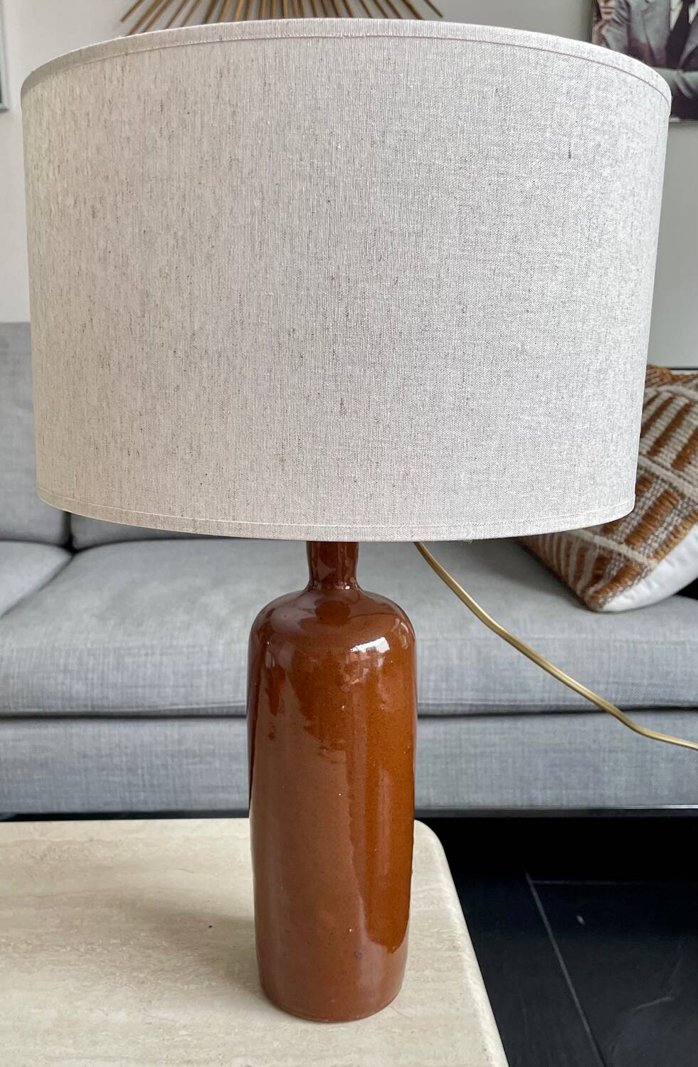 Lampe bouteille grès vintage