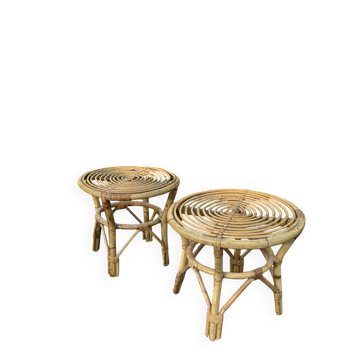 Paire de tabourets en rotin vintage 1960