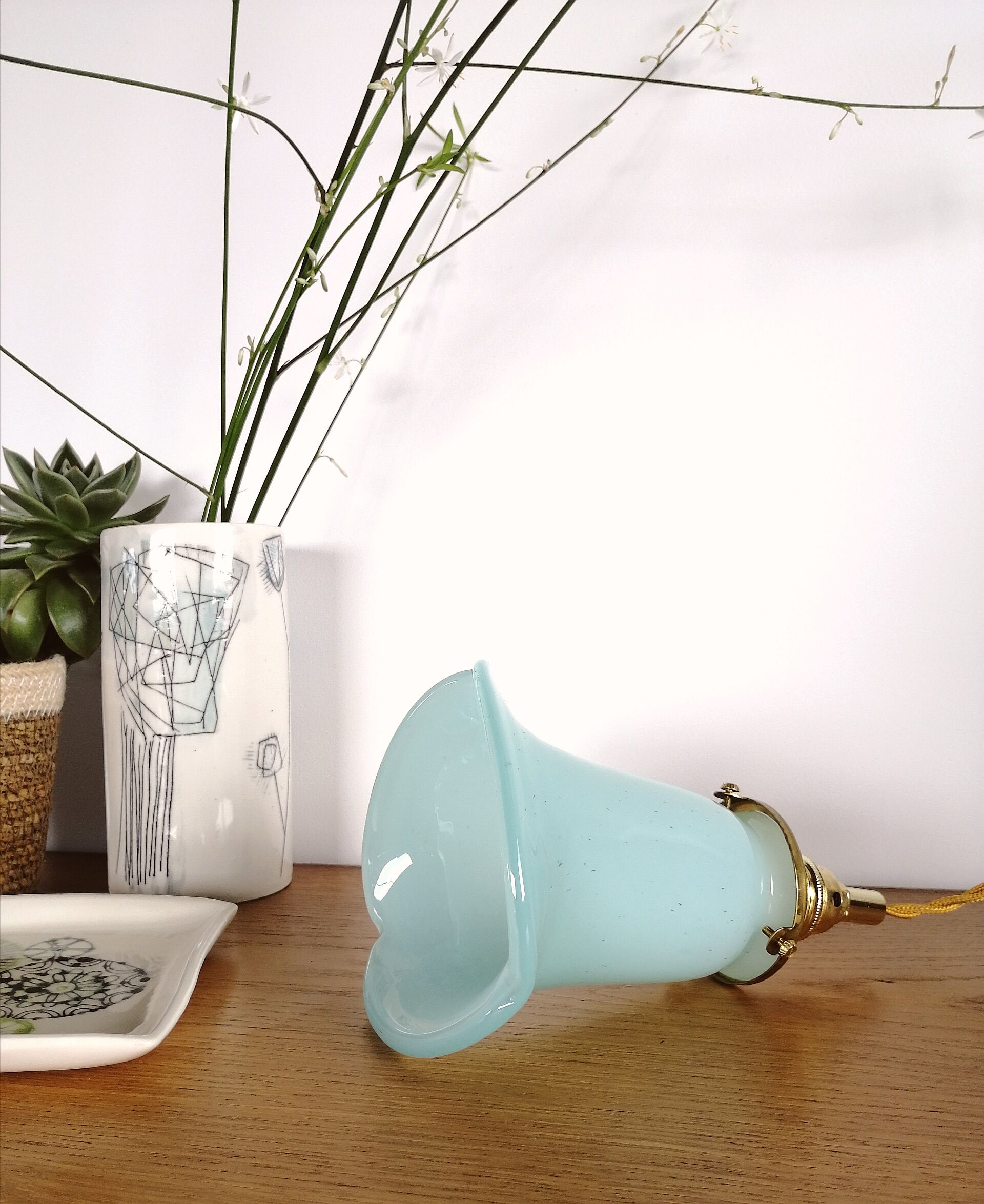 Vintage opaline suspension "light blue" vintage opaline suspension lamp