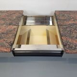 Vintage granite, chrome metal and black melamine coffee table with bar