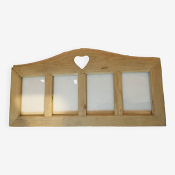 cadre photo 3 vues en bois avec un motif coeur découpé, campagnard