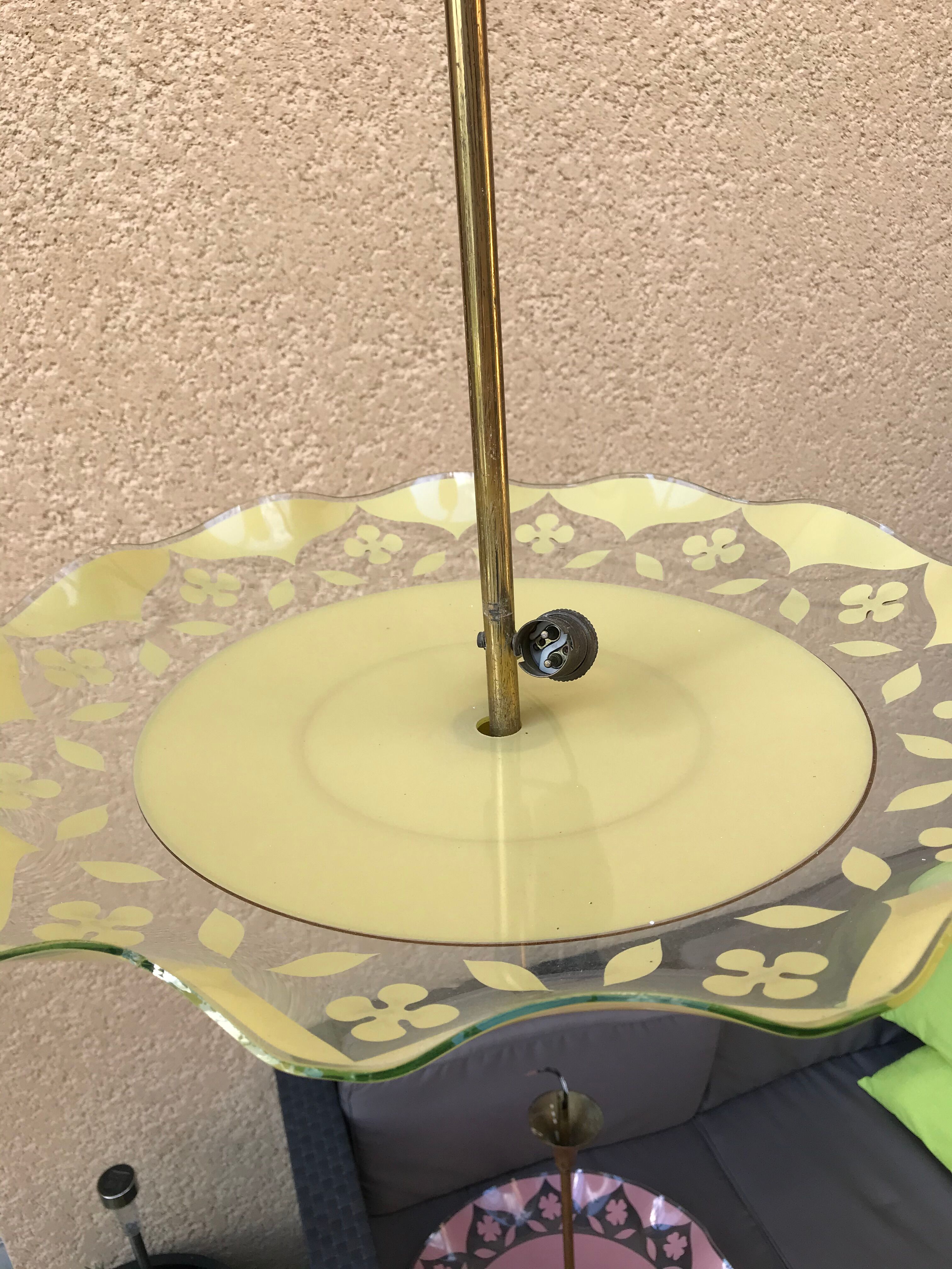 Brass and yellow glass hanging lamp