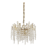 Bakalowits Vienne Lustre en laiton plaqué or avec cristaux en forme de flocons de neige, années 1970