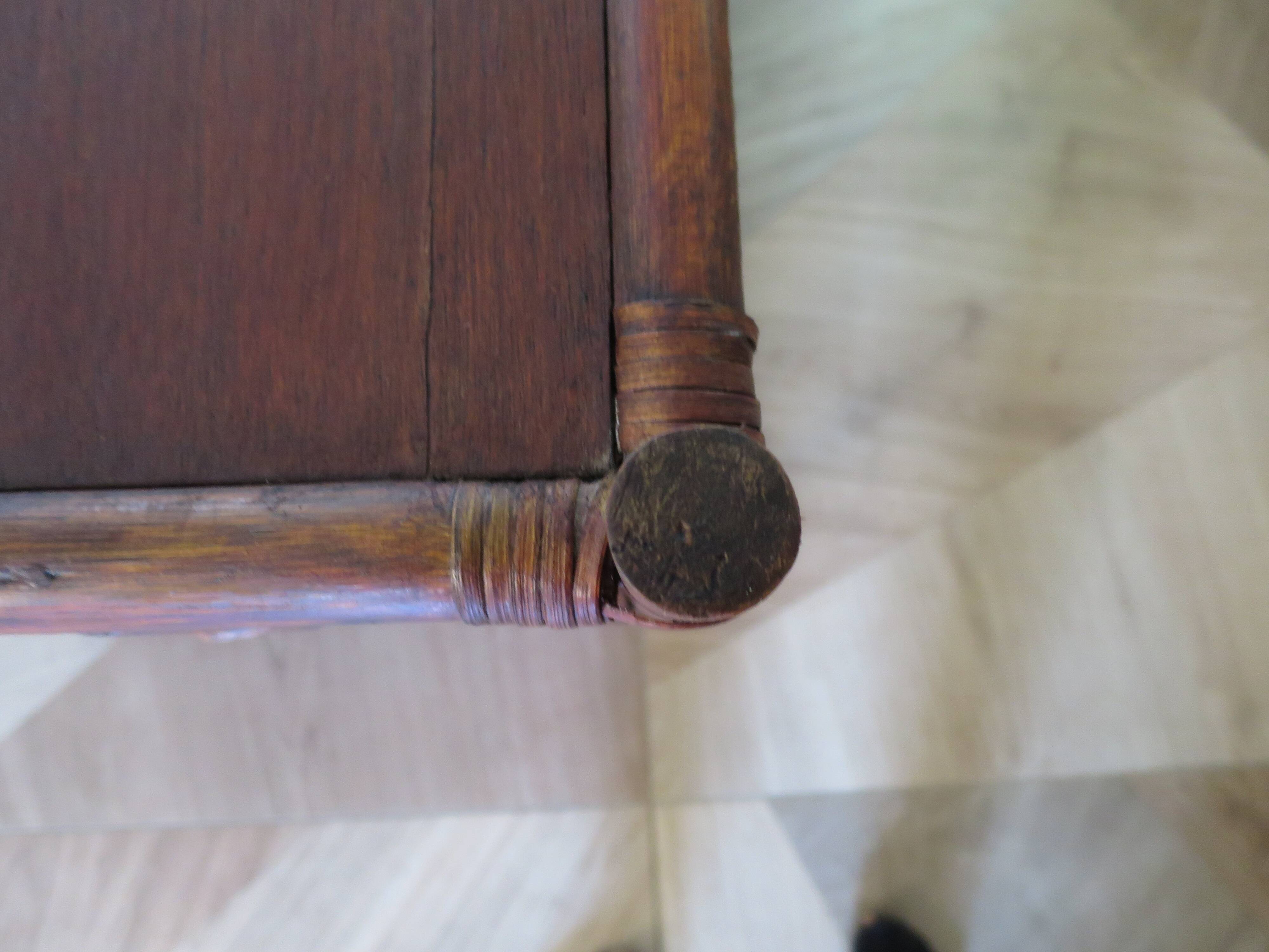 Retro side table - vinyl furniture - rattan and bamboo - 1980s