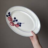 Antique oval ceramic dish with hand-painted floral decoration, country decor
