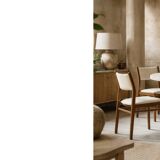 Vintage Mid-Century Modern Danish Teak & Beige Fabric Chairs, Set of 4