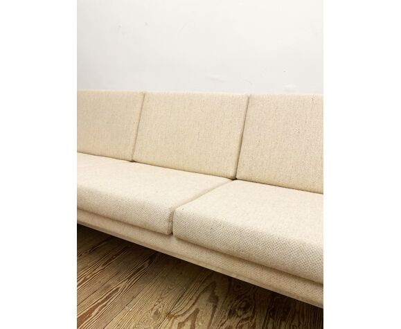 Mid century modern three seat sofa with steel frame and woolen Cushions, Scandinavian Design, 1960s