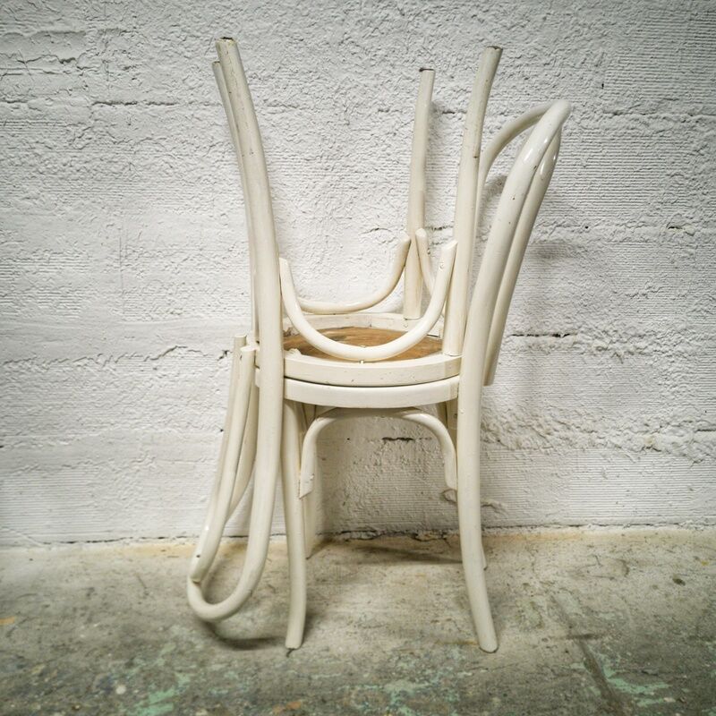Pair of white Baumann bistro chairs