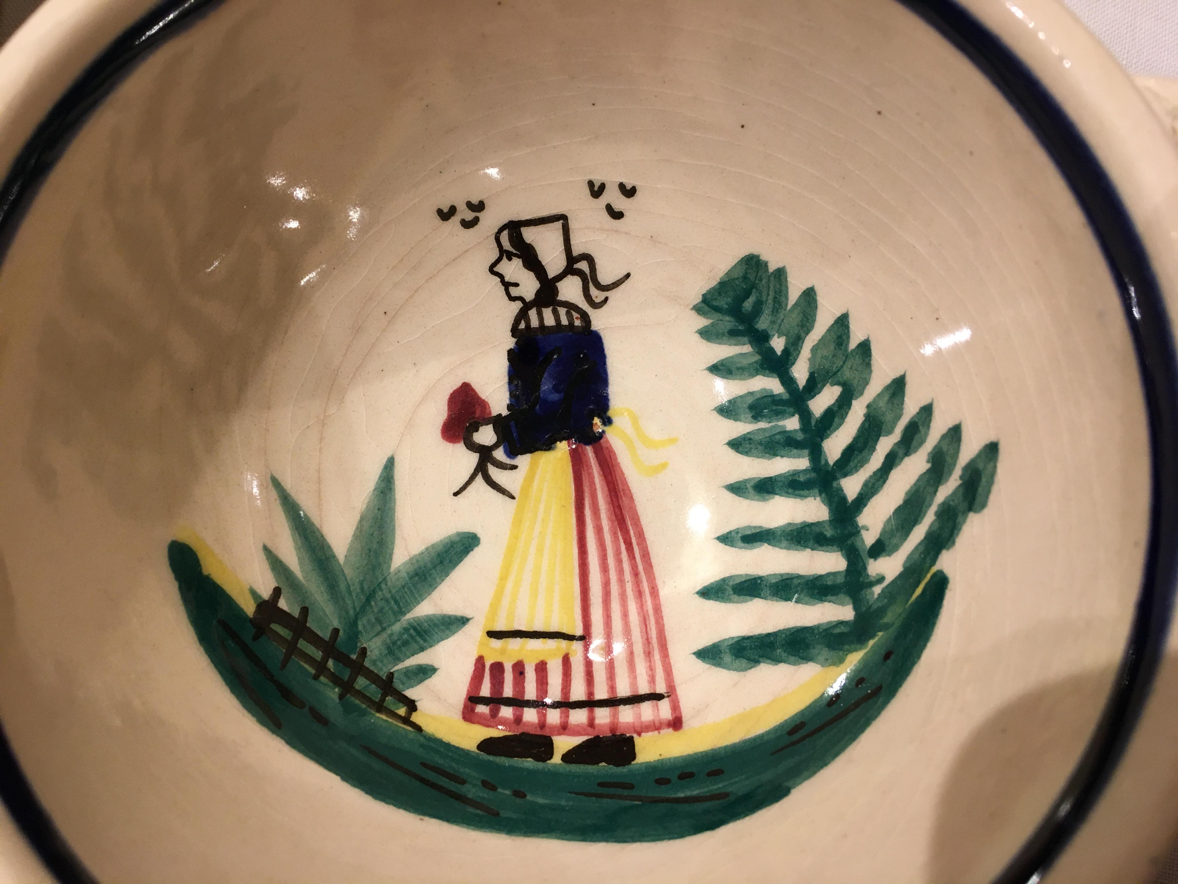 2 Ancient Ear Bowls (1950) - Hand-painted Quimper Ceramics