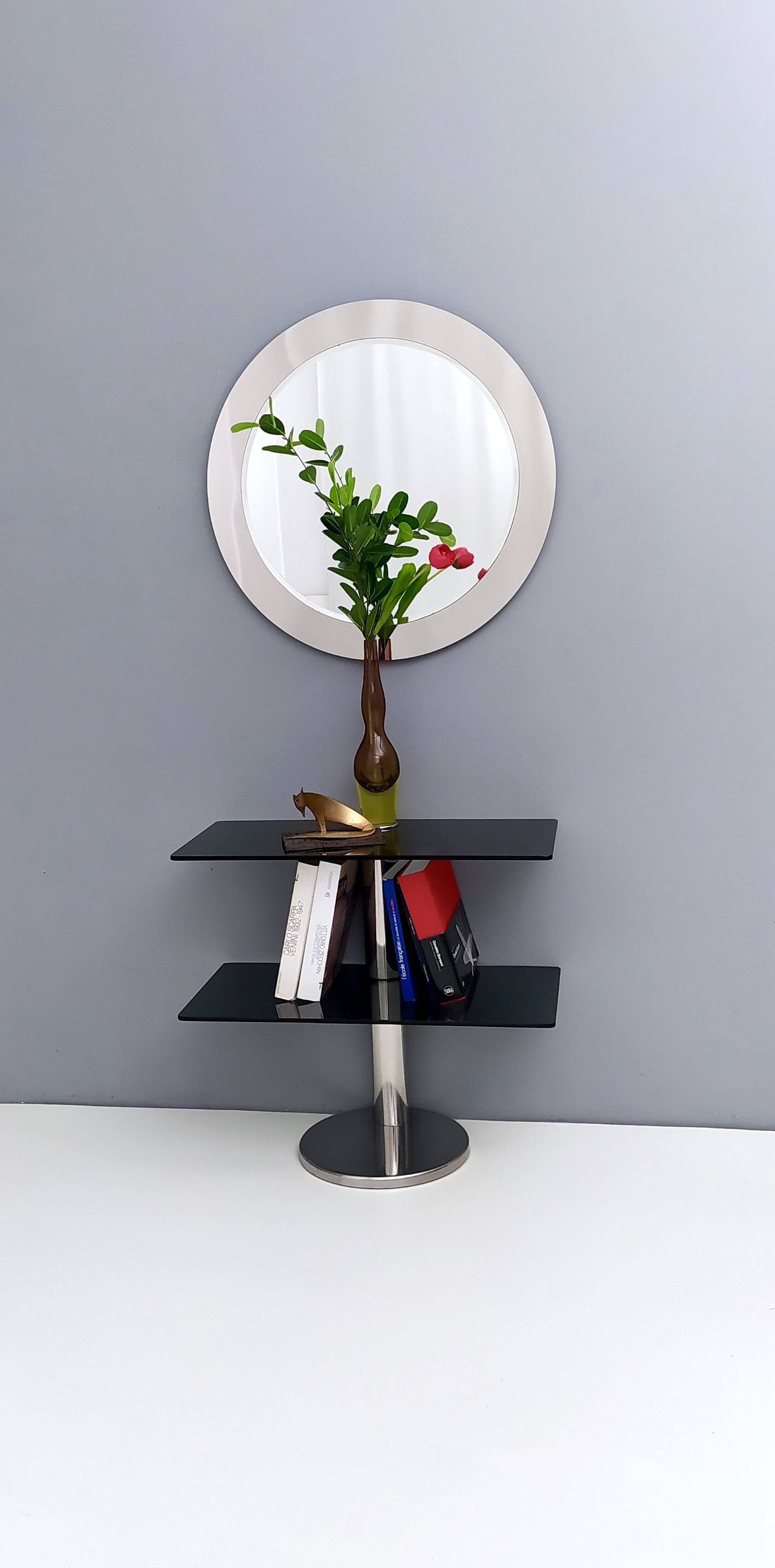 Round Wall Mirror with Mirrored Steel Frame, Italy