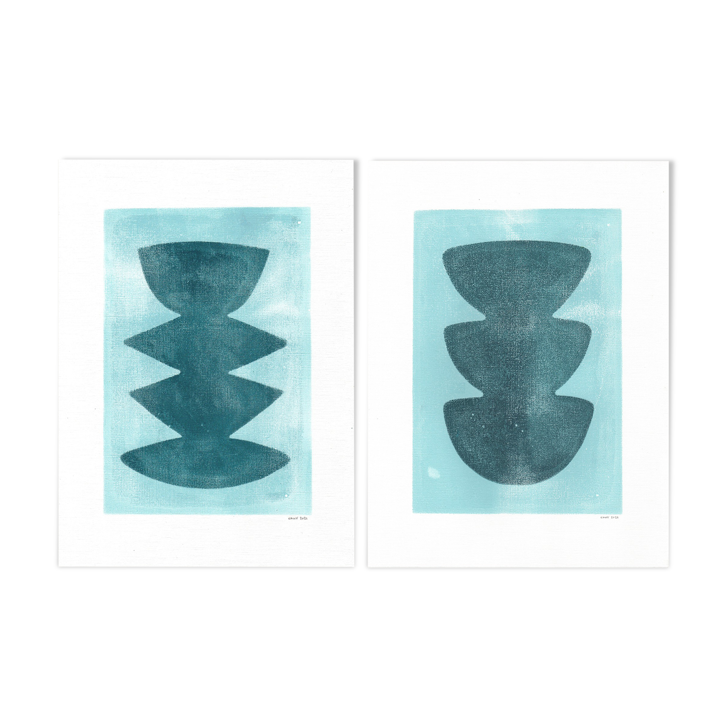 Duo of paintings on paper - M430 and M405 - signed Eawy