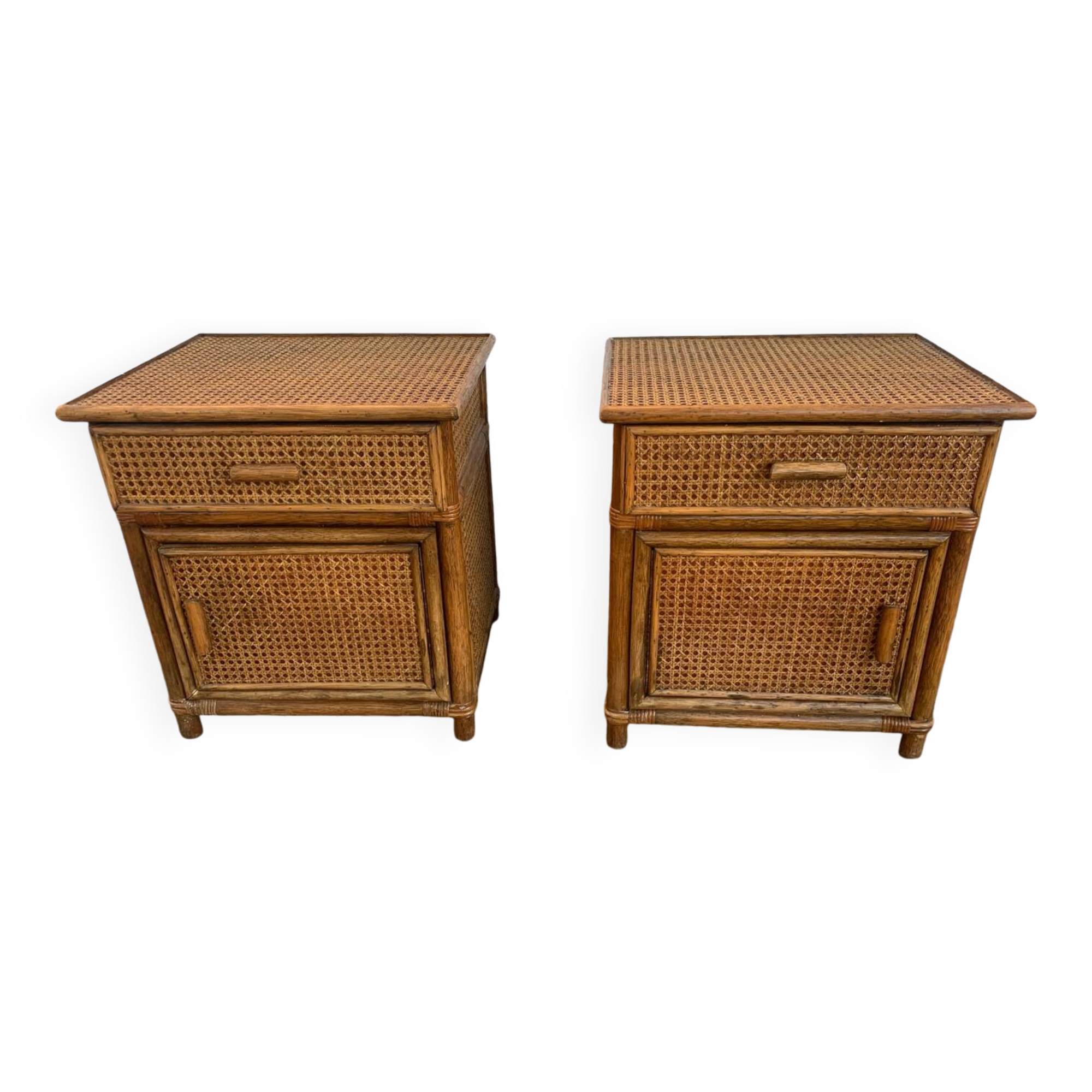 Pair of rattan bedside tables