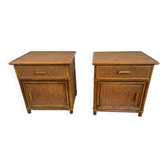 Pair of rattan bedside tables