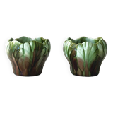 Deux petits cache-pots en majolique française - tasses.