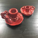 Pair of slip candlesticks