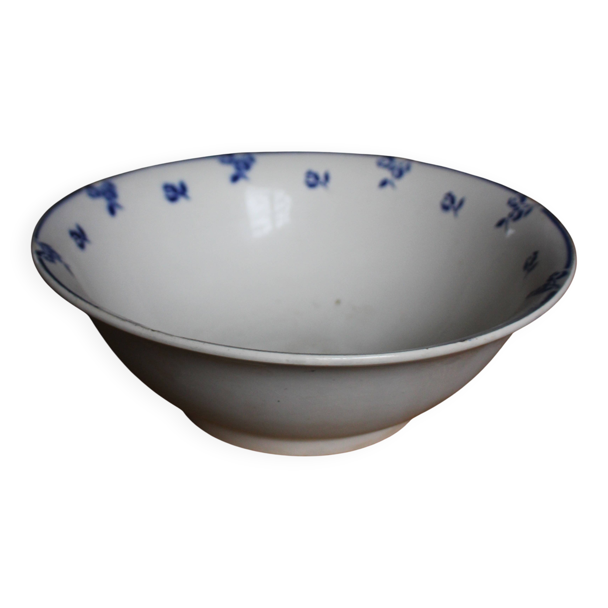 Blue salad bowl with Digoin Art Deco flowers