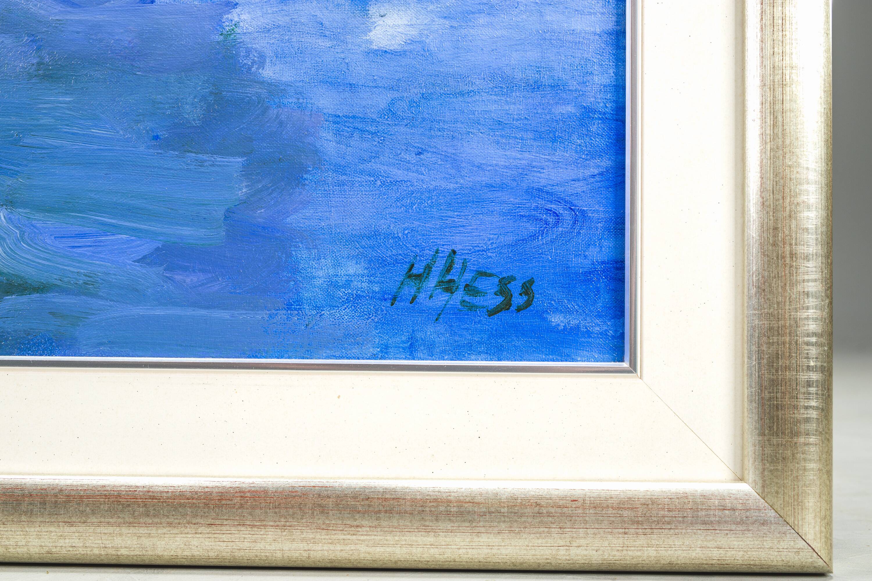 Huile sur toile Nymphéas par H. Hess, années 1980