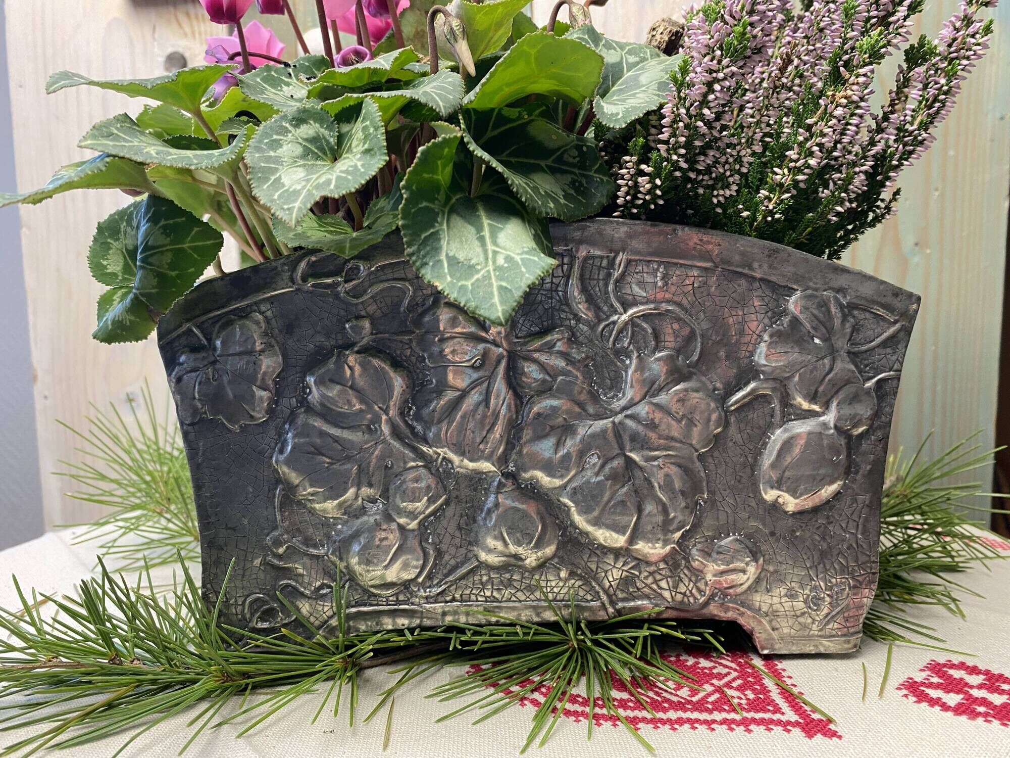 Tin planter pushed back Art Nouveau late nineteenth early twentieth century
