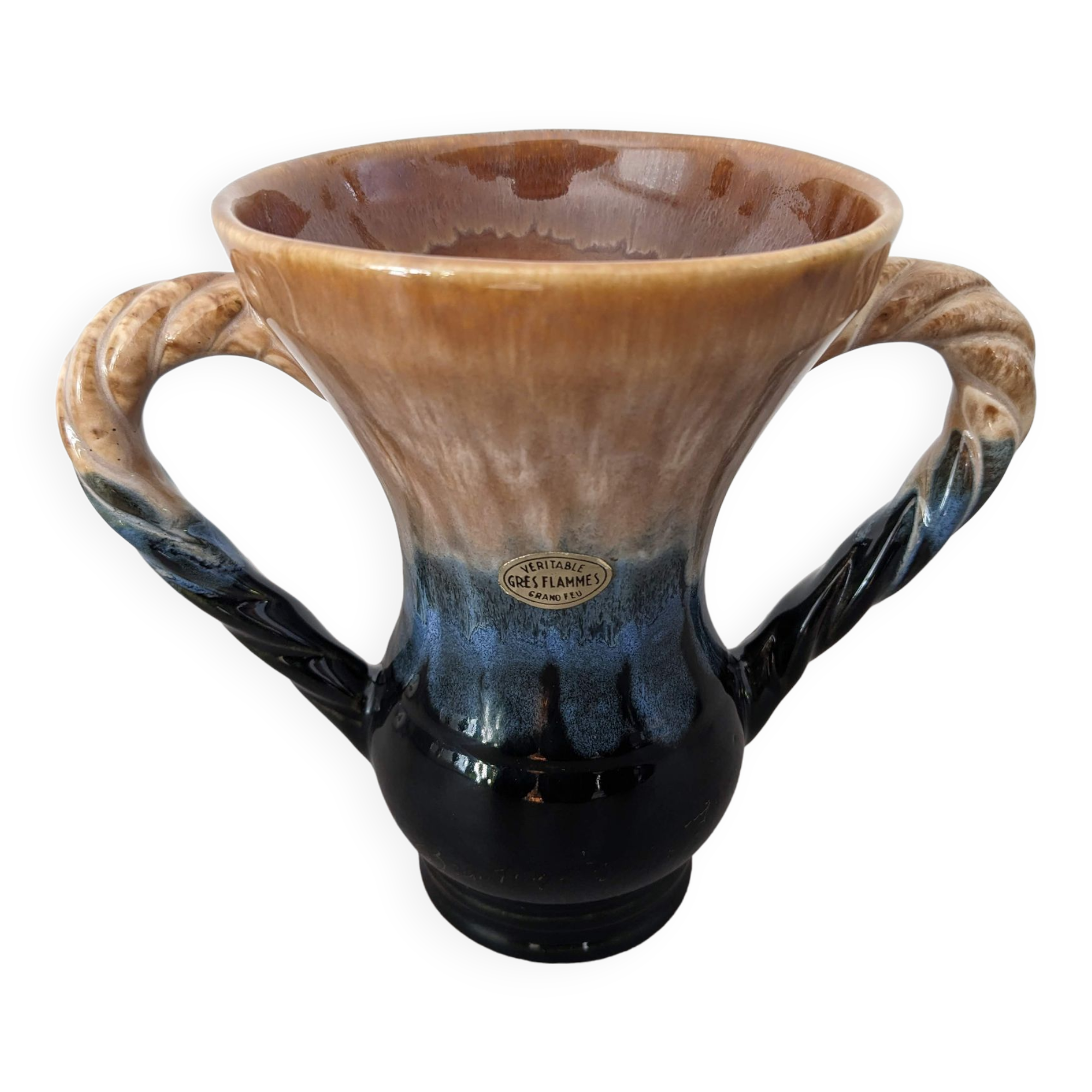 Large fire flamed stoneware vase