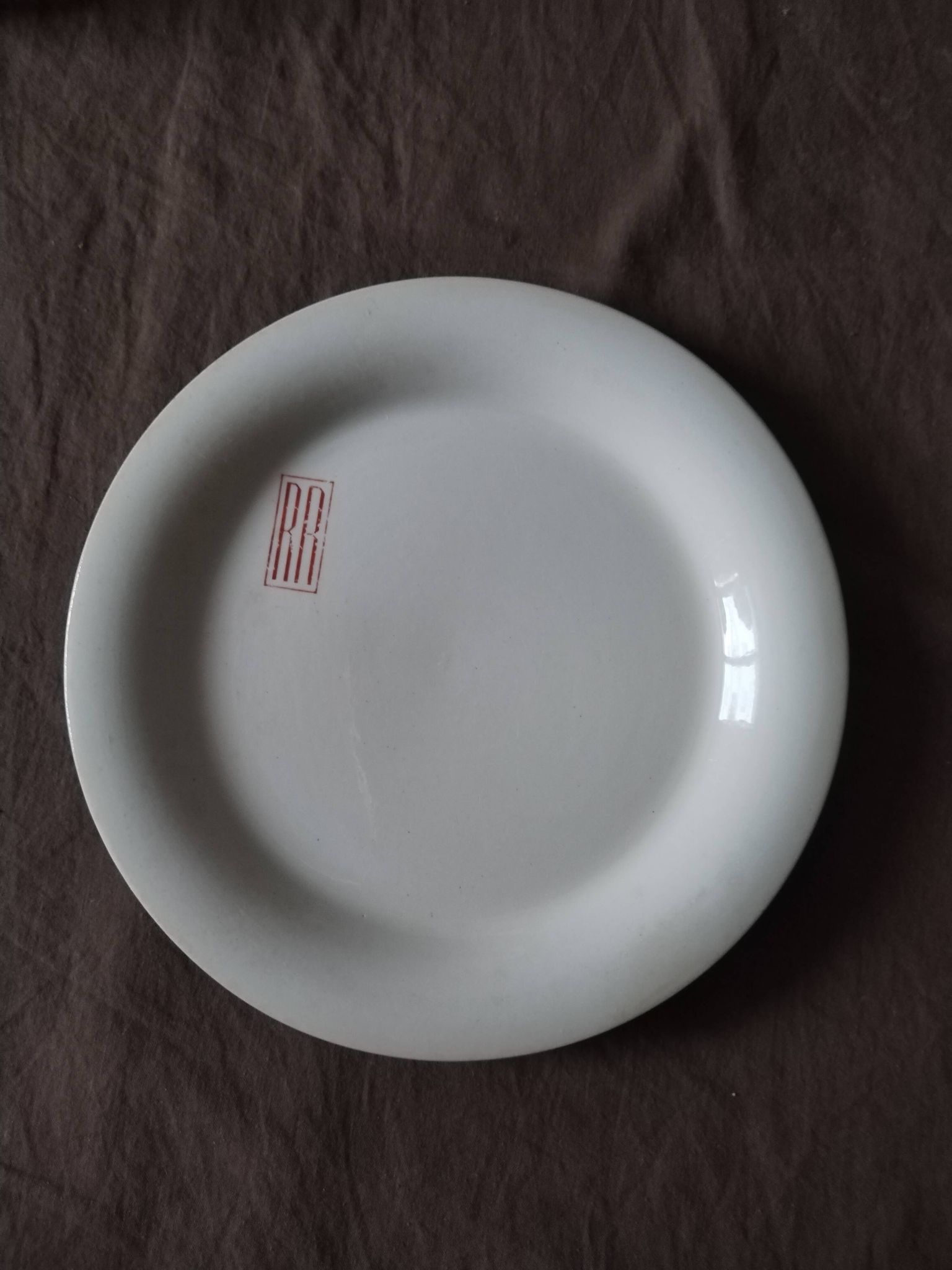 8 Longwy earthenware hotel plates 19th century initials RR