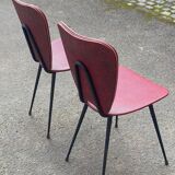 2 petal chairs in burgundy red skai leather and black metal 1950 Sery