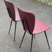 2 petal chairs in burgundy red skai leather and black metal 1950 Sery