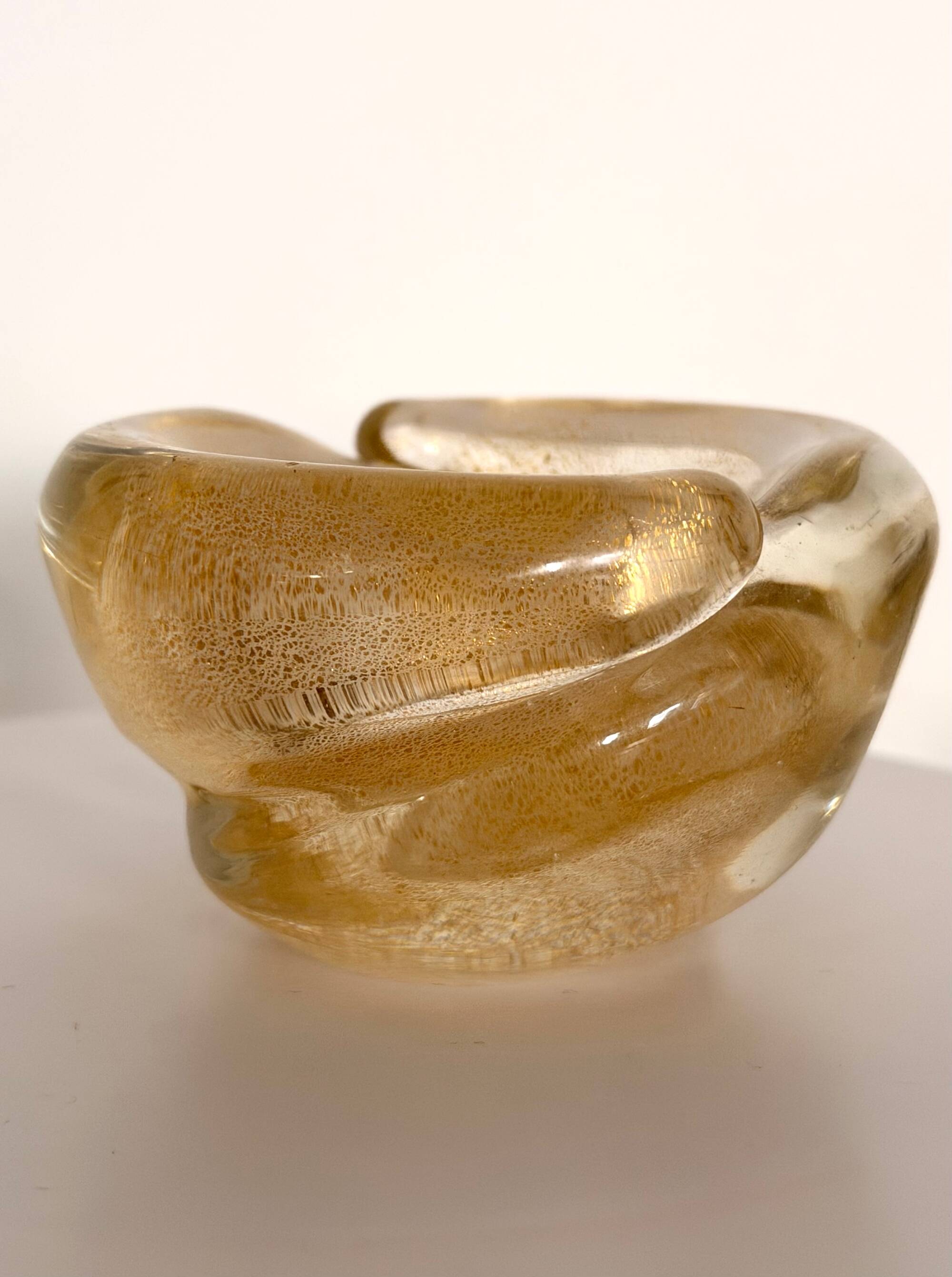 Vintage Thick Murano Glass Ashtray - Catchall with Gold Leaf, Italy
