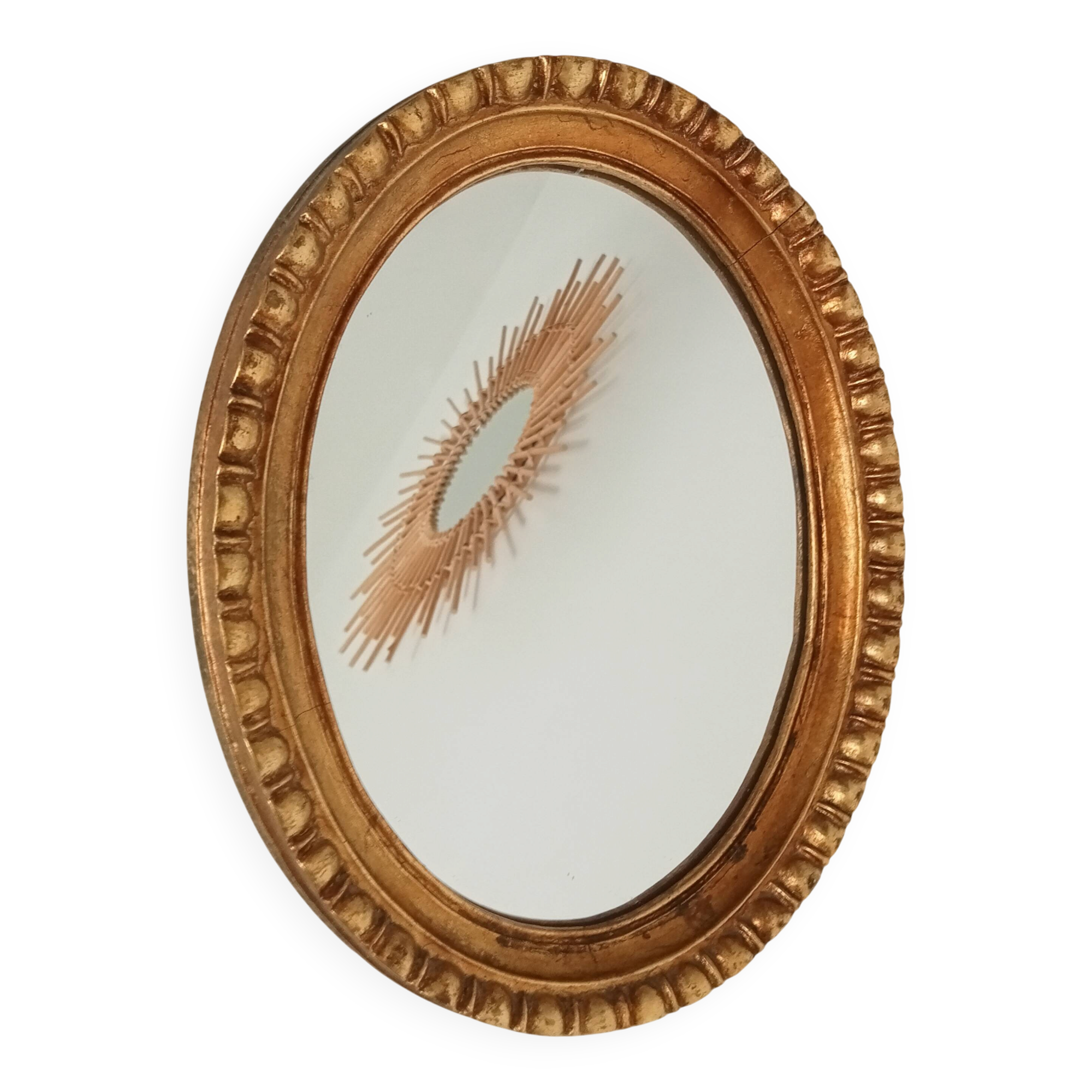 Miroir ovale italien vintage en bois doré