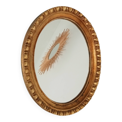 Miroir ovale italien vintage en bois doré